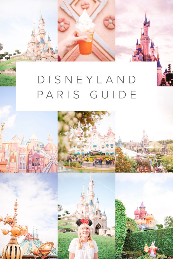 the disneyland paris guide is shown in four different pictures, with text overlaying it