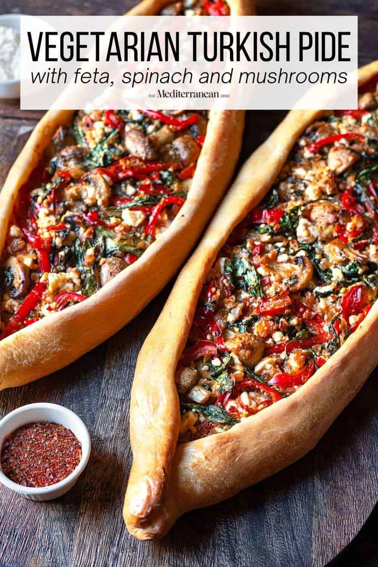 two flatbread pizzas with toppings on top and the words turkish pride recipe over them