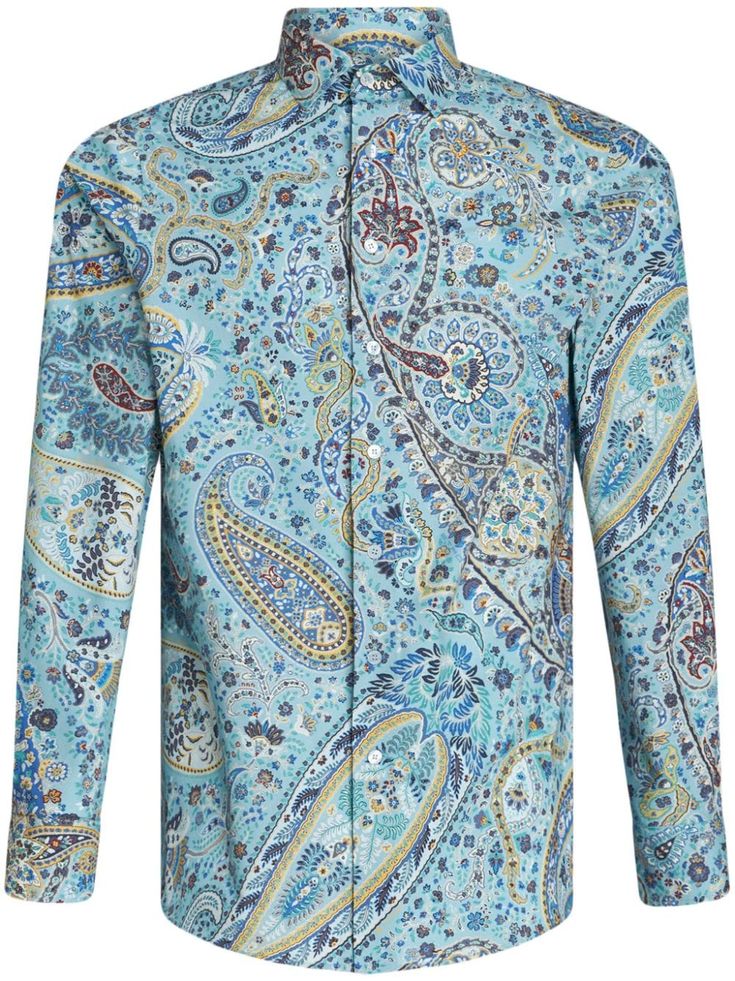 light blue/multicolour cotton paisley print spread collar front button fastening long sleeves buttoned cuffs straight hem Light Blue Long Sleeve Shirt With Floral Print, Long Sleeve Paisley Print Shirt For Spring, Formal Paisley Print Tops For Spring, Blue Paisley Print Long Sleeve Shirt, Fall Cotton Shirt With Paisley Print, Classic Paisley Print Shirt For Spring, Long Sleeve Cotton Shirt With Paisley Print, Classic Blue Paisley Print Tops, Patterned Paisley Print Shirt For Spring