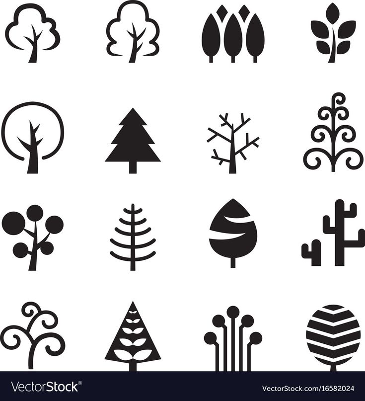 different types of trees and shrubs in black and white royalty photo - illustration, clipping