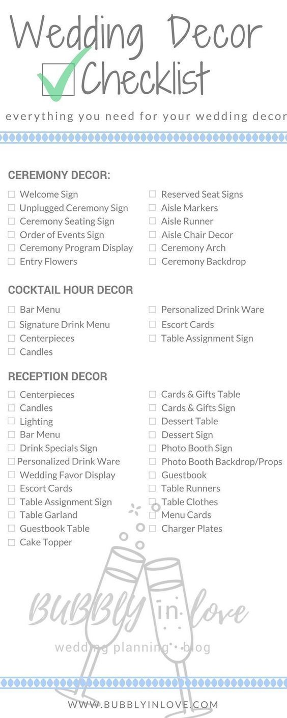 the wedding checklist is shown in blue and white