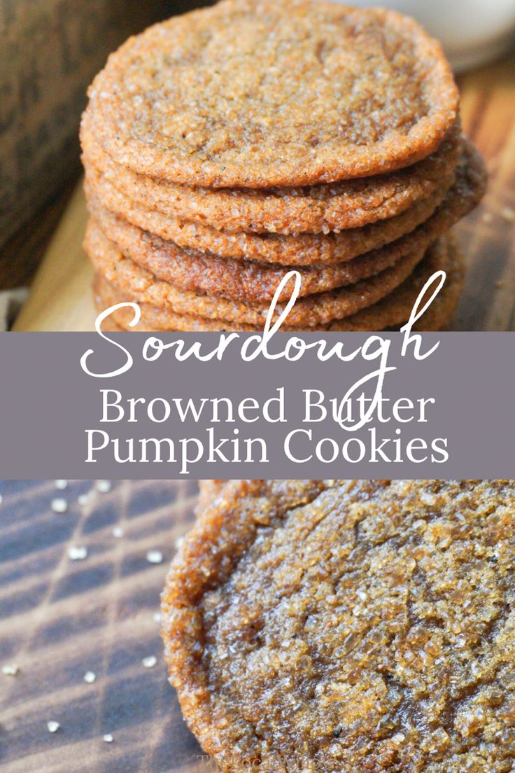 some cookies stacked on top of each other with the words sandwich brown butter pumpkin cookies