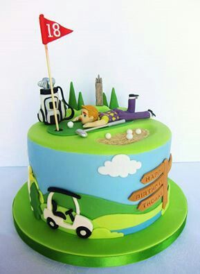 a birthday cake with golf theme on it