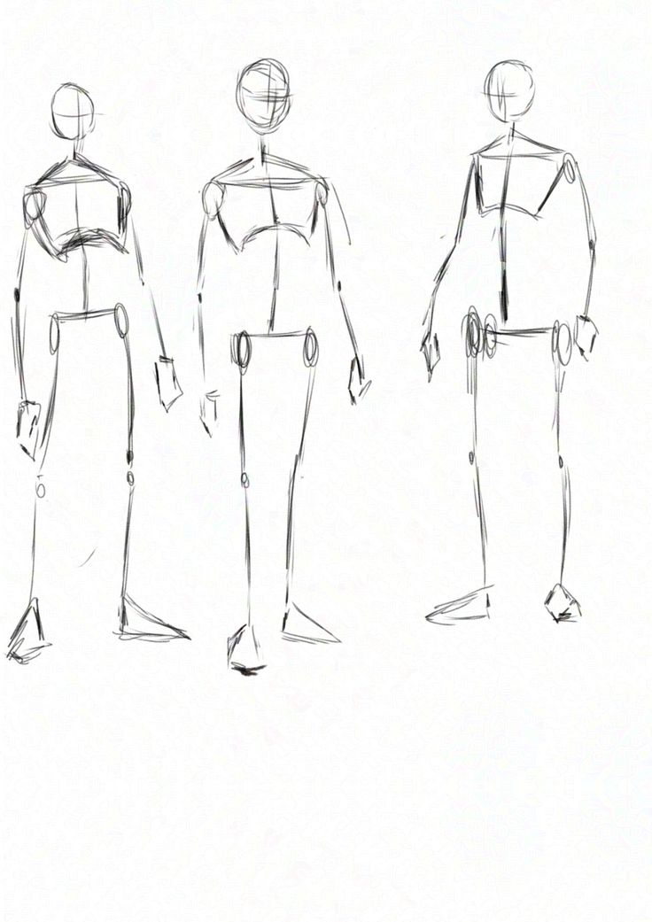 an image of three mannequins standing in different positions sketched on paper