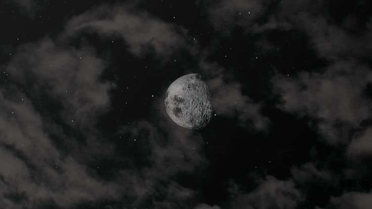 an artist's rendering of a moon in the night sky with stars and clouds