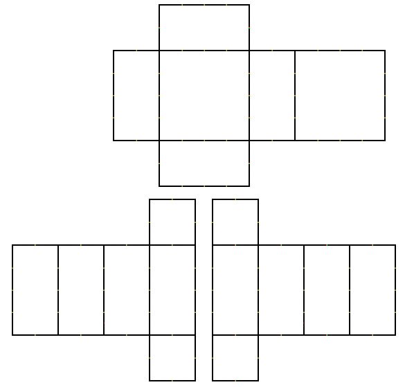 four squares are arranged in the shape of a rectangle, which is divided into three equal