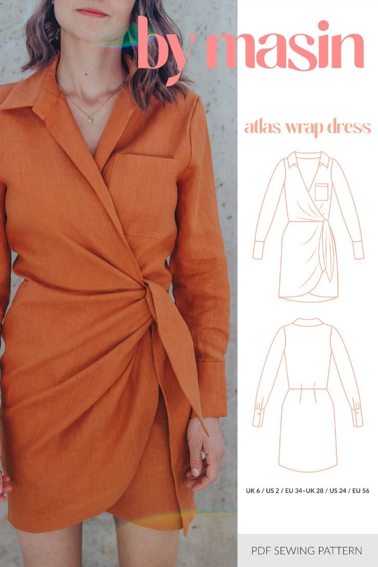 Masin Atlas Wrap Dress Pattern | Versatile & Stylish Sewing Project Wrap Shirt Pattern, Wrap Top Sewing Pattern, Wrap Dress Sewing Pattern, Hijab Clothes, Wrap Dress Sewing Patterns, Summer Moodboard, Sewing Collars, Wrap Dress Pattern, Dresses Sewing