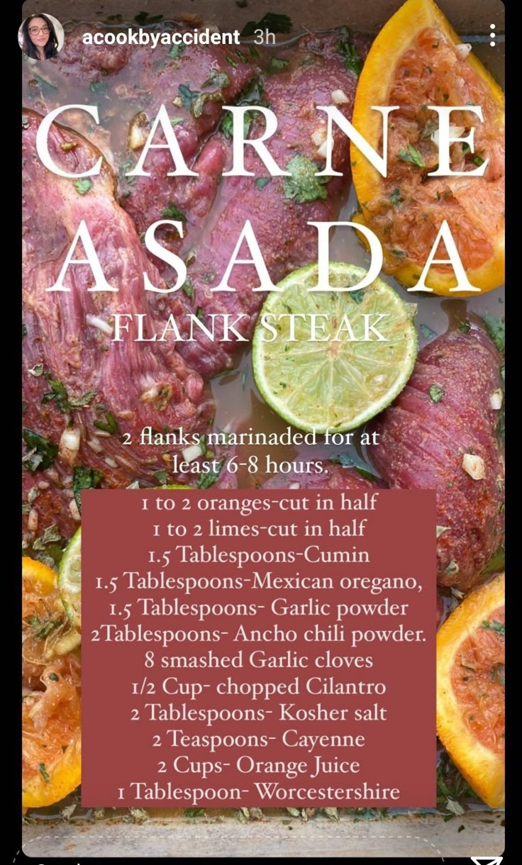 the menu for garne asasaba steaks with orange slices and herbs