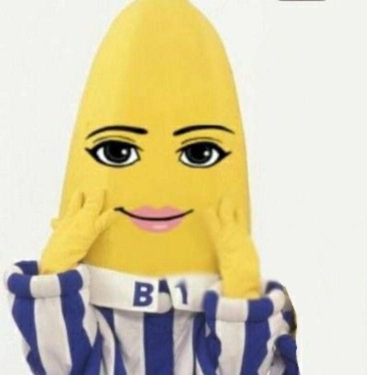 the banana is wearing a striped shirt and holding his hands to his face