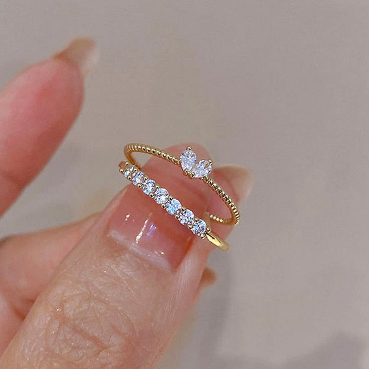 Luxury Zircon Heart Ring for Women Engagement Wedding JewelryGifts Gold Color Ring, Trendy Ring, Rhinestone Ring, Zircon Ring, Crystal Heart, Ring Ring, Pink Crystal, Jewelry Party, Womens Jewelry Rings