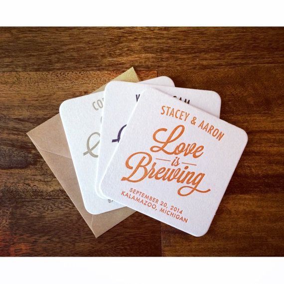 three coasters sitting on top of each other with the words love is brewing printed on them