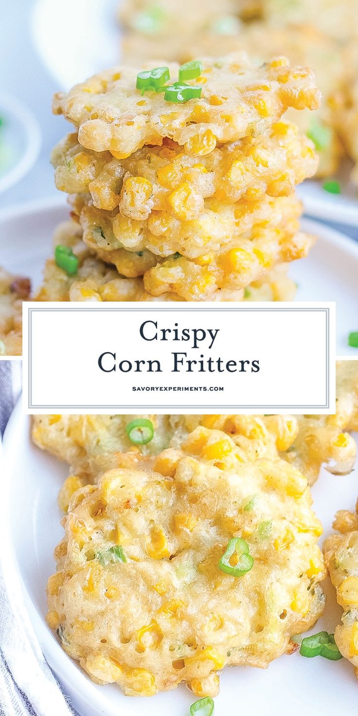 crispy corn fritters on a white plate