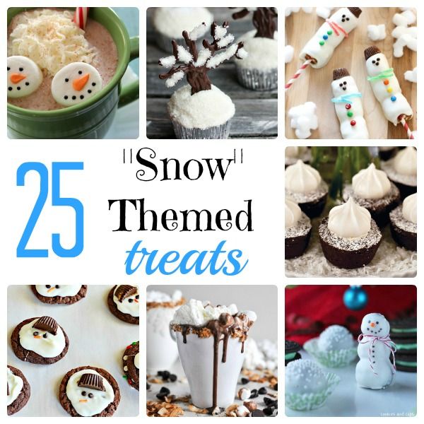 there are many snow themed treats in this collage with the words, 25 snow themed treats