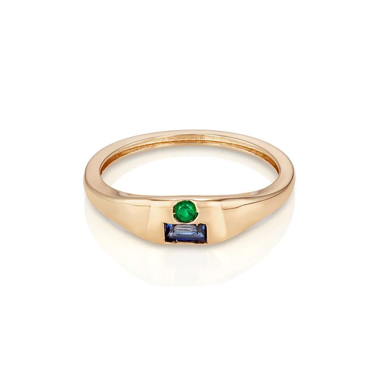 Modernist Signet Ring - Emerald, Sapphire – S/H KOH Modern 14k Gold Signet Ring, Modern Emerald Cut Stackable Rings For Formal Occasions, Modern 14k Gold Birthstone Ring, Modern Stackable Rings With Ethical Gemstones In 14k Gold, Modern Baguette Cut Sapphire Ring, Modern Baguette Cut Birthstone Promise Ring, Modern 14k Gold Emerald Cut Birthstone Ring, Modern Yellow Gold Signet Ring With Baguette Cut, Modern Yellow Gold Baguette Cut Signet Ring