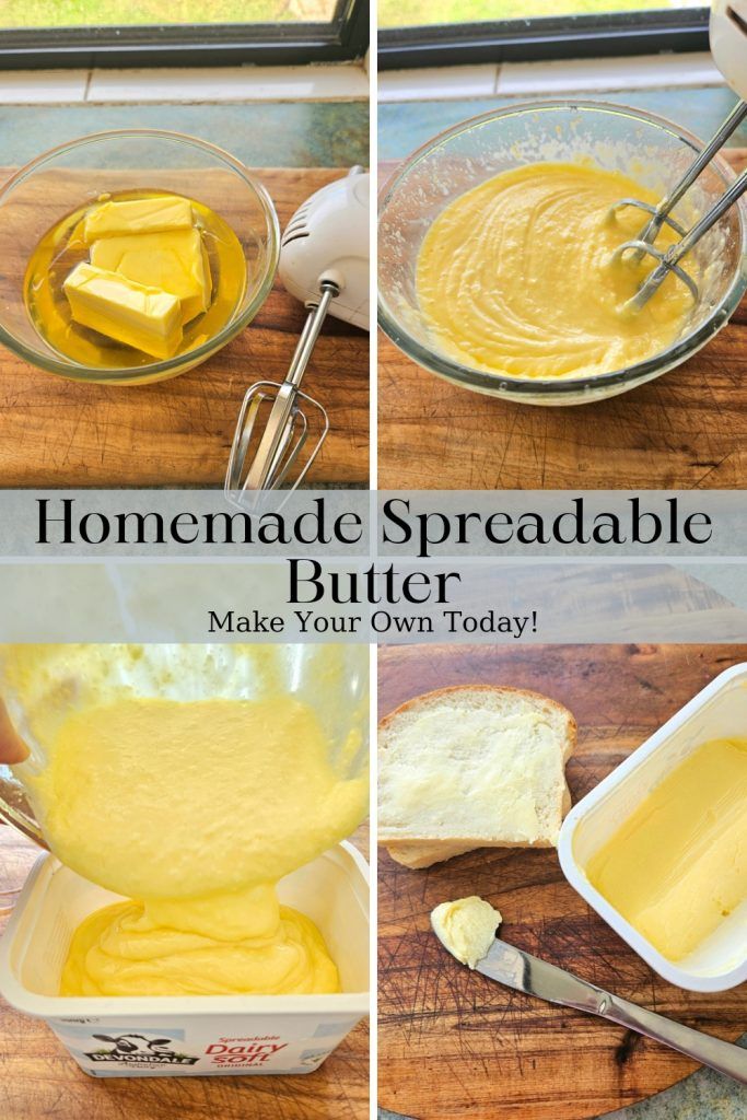 homemade spreadable butter is being made in a bowl and then put into a loaf of bread