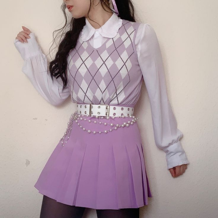 Purple Skirt Outfit, Softgirl Outfits, Mode Purple, Outfits Pastel, Purple Fits, Style Kawaii, Pastel Outfit, Purple Girls, Purple Outfits