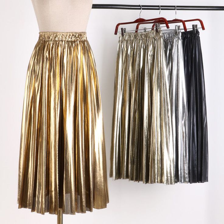 High Waist Black Silver Gold Pleated Midi Skirt Club Skirts, Sheer Swimsuit, Metallic Pleated Skirt, Womens Pleated Skirt, Metallic Skirt, Pleated Skirts, Elegant Skirt, Women Midi, Pleated Midi Skirt