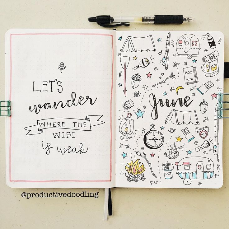 an open notebook with doodles on it and the words let's wander where the wifit is weak