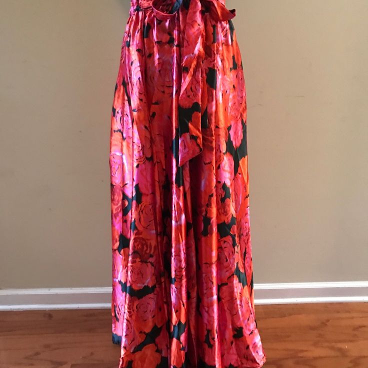 Floral Maxi Skirt Spring Evening Bottoms With Floral Print, Summer Evening Skirt With Floral Print, Spring Party Maxi Skirt With Elastic Waistband, Chic Floral Print Maxi Skirt For Party, Summer Evening Floral Skirt, Floral Print Full Maxi Skirt For Party, Summer Evening Floral Print Skirt, Red Maxi Skirt For Spring Evening, Spring Evening High Waist Maxi Skirt