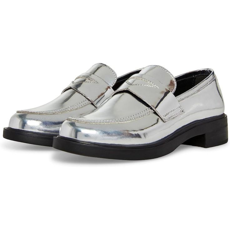 Steve Madden Leif Silver Metallic Loafers - New In Box Step Into These Tailored Steve Madden Leif Loafers For Your Everyday Casual Styling. Its Upper, Lining, And Footbed Are Crafted From Comfortable Pu Material. Slip-On Style. Slight Block Heels. Round Toe Silhouette. Silver Round Toe Loafers For Party, Silver Loafers With Round Toe For Party, Silver Flat Heel Loafers For Party, Silver Flat Heel Party Loafers, Silver Flat Loafers For Work, Silver Flat Loafers For Party, Silver Party Loafers With Round Toe, Silver Party Loafers With Flat Heel, Silver Slip-on Loafers For Office