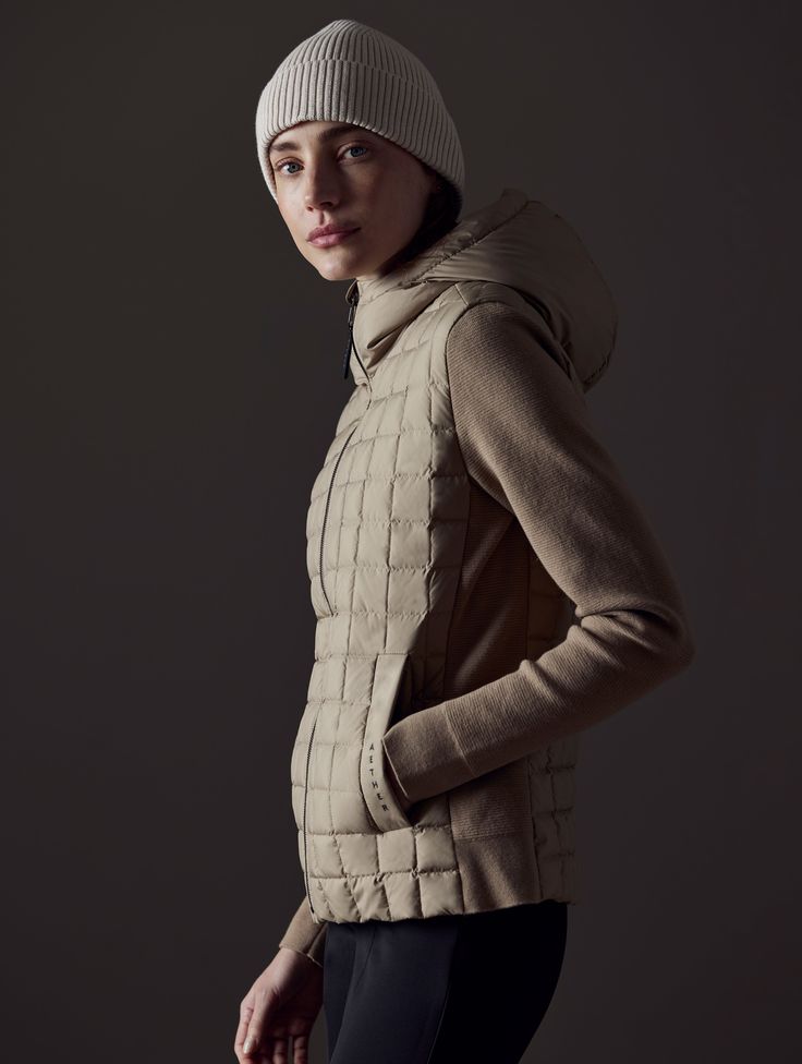 Inspired by the full-zip, the Phase Hooded Sweater combines an insulated, weather-resistant shell and hood with a soft cotton-cashmere blend to keep you warm and comfortable. Cozy Quilted Jacket For Cold Winter Weather, Quilted Jacket With Adjustable Hood For Winter, Fall Outdoor Merino Wool Outerwear, Beige Hooded Jacket With Detachable Hood For Cold Weather, Hooded Wool Outerwear With Ribbed Cuffs, Cozy Outerwear With Detachable Hood For Outdoor, Cozy Outdoor Outerwear With Detachable Hood, Cozy Merino Wool Outerwear For Cold Weather, Casual Merino Wool Winter Outerwear