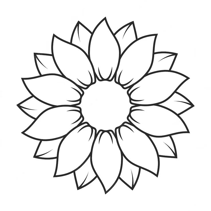 a black and white drawing of a sunflower with leaves on it's petals