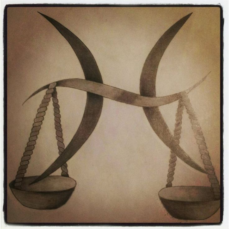 an artistic drawing of two scales with swords in the middle and one on each side