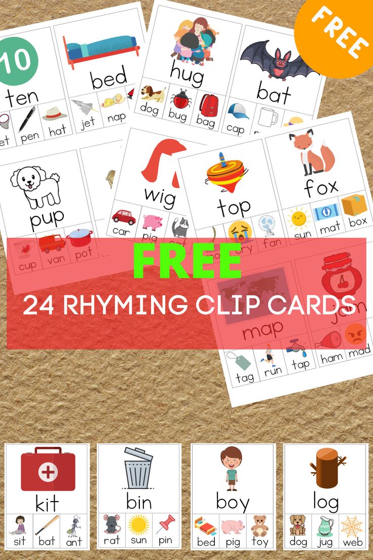 free printable rhyming clip cards for kids to practice letter recognition and spelling