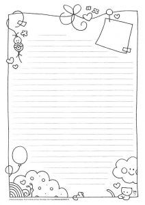 a blank paper with flowers and clouds on it