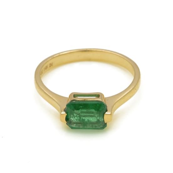 1.45 Ctw Emerald Ring in 14K YG Metal-2.24 Grams 14k Gold Emerald Cut Ring With Prong Setting, Timeless Emerald Cut Birthstone Ring In 14k Gold, Classic Gold Emerald Wedding Ring, Classic Yellow Gold Emerald Wedding Jewelry, Luxury Gold Solitaire Emerald Ring, Classic Gold Ruby Ring Brilliant Cut, Classic Gold Ruby Ring With Brilliant Cut, Yellow Gold Emerald Cluster Ring With Center Stone, Timeless Yellow Gold Emerald Ring