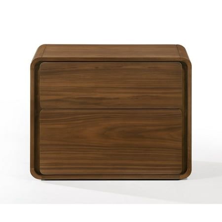 the side table is made from wood and has two drawers, one with an open drawer