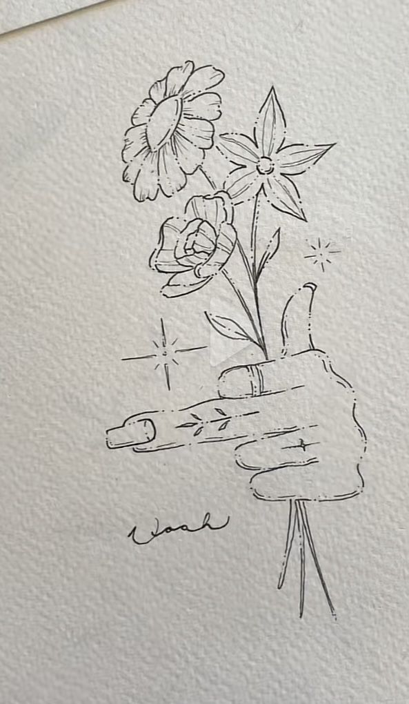 a drawing of some flowers in a vase