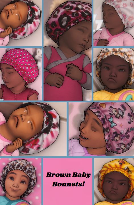 the baby is sleeping in her mother's arms and head, with many different hats on