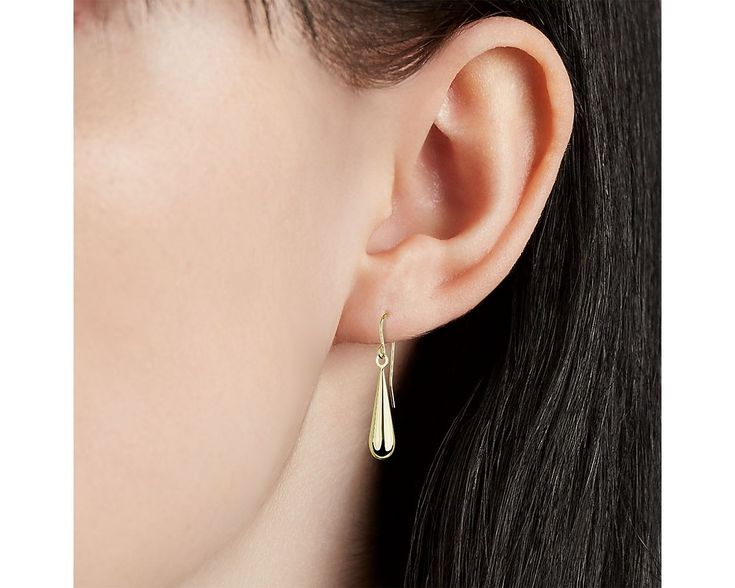 Teardrop Dangle Earrings in 14k Yellow Gold Elegant Pierced Teardrop Earrings, Elegant Pierced Teardrop Pendant, Elegant Long Drop Teardrop Earrings With Polished Finish, Elegant Polished Teardrop Drop Earrings, Elegant Yellow Gold Teardrop Earrings With Ear Wire, Minimalist Formal Drop Earrings For Pierced Ears, Minimalist Yellow Gold Drop Earrings, Modern Long Drop Yellow Gold Earrings, Minimalist Formal Drop Earrings