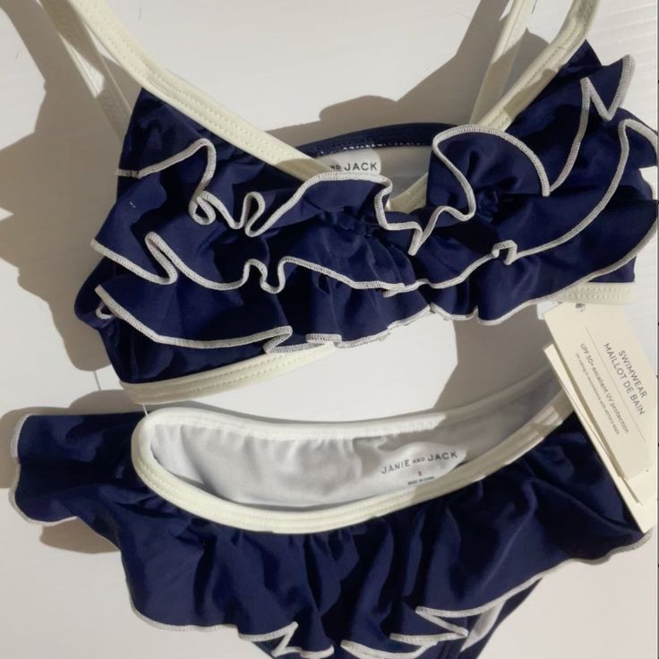 Adorable, Nautical, 2-Piece Ruffle Bikini From Janie & Jack Has Never Been Worn, Has The Tags And Is Complete With The Hygienic Seal. Super Cute For Your 4/5 Yr Old This Summer Be It On The Waves Or Land. Victorian Bathing Suit, Shoujo Bathing Suit, 90s Bikinis Style, Shojo Swimsuit, 2000s Bathing Suits, Cute Swimsuit Aesthetic, Cute Bathing Suits Aesthetic, Full Body Bathing Suit, Summer Outfits For The Beach