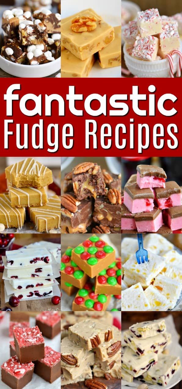 many different types of fudge desserts are shown with the words, fantastic fudge recipes