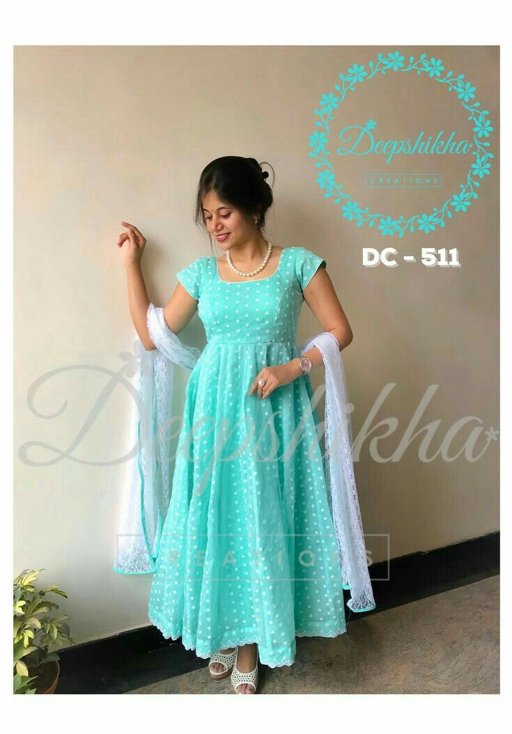 Deepshikha Creations, Kalamkari Dresses, Floor Length Anarkali, Color Floor, Designer Anarkali Dresses, Ice Blue Color, Long Gown Design, Churidar Designs, Anarkali Dress Pattern