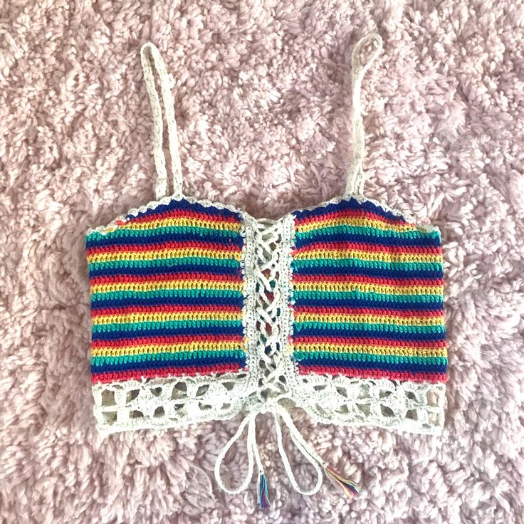 Retro Style Macrame Crop Top Hippie Boho Never Worn Trendy Multicolor Crochet Top For Festivals, Forever 21 Bohemian Festival Tops, Forever 21 Crochet Top For Summer Beach, Macrame Crop Top, Rainbow Crop Top, Car Trip, Macrame Rainbow, Forever 21 Tops, Retro Style