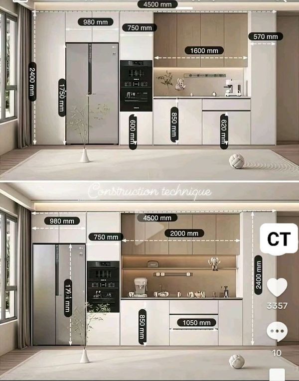 two pictures of the same kitchen in different positions