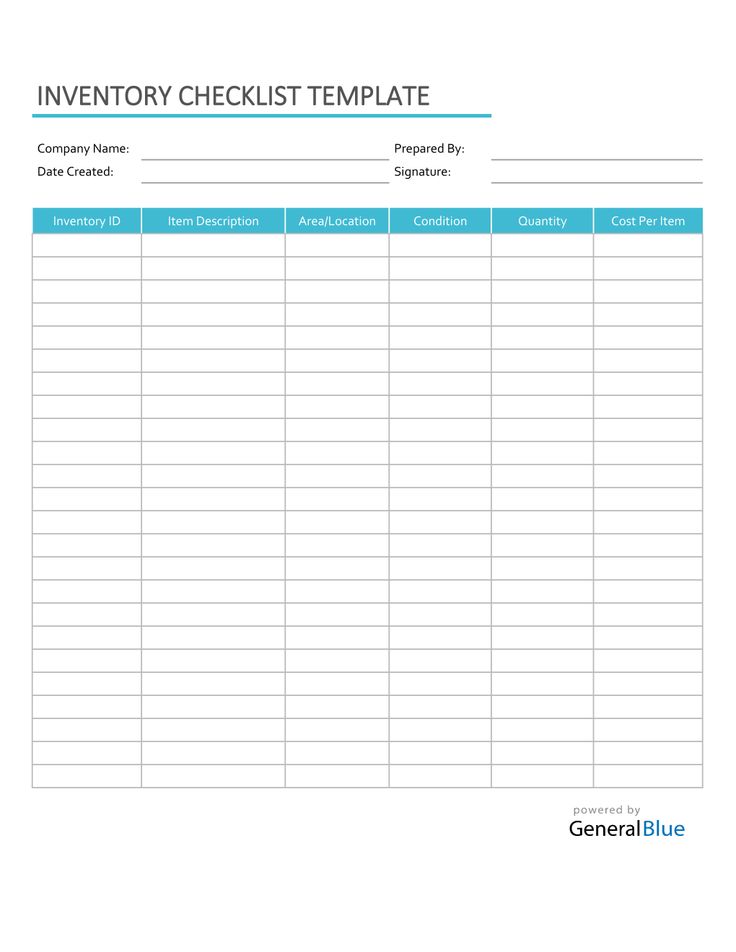 the inventory checklist template is shown in blue