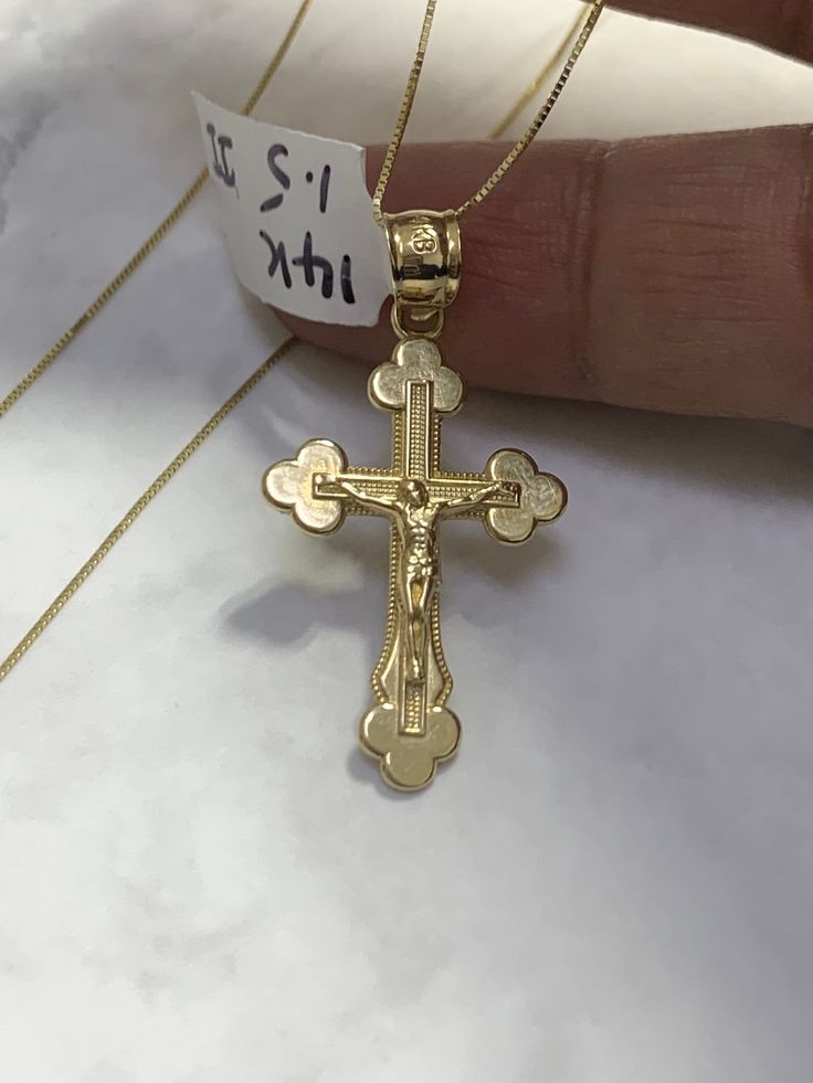 ● 14k Solid Real Gold Cross Crucifix Necklace Religious Solid Gold Charm Pendant Charm Jewelry With Box Chain Necklace 14k Real Gold Cross ●Metal Pendant : 14K Solid Yellow Gold ●Purity : 14k with authenticity stamp ●Made in : United States ●Type : Cross Crucifix   ●Chain: 14K Solid Yellow Gold Box Chain Necklace ●Length : 18" and 20" ●Condition : Brand New ●Complimentary Premium Jewelry box included ●Free Shipping within U.S.A Be sure to hit "favorite" on the right so it remains on your favorit 14k Gold Crucifix Jewelry As Gift, Gold Cross Jewelry In 14k Gold, 14k Gold Cross Jewelry With 17 Jewels, 14k Gold Crucifix Necklace For Formal Occasions, 14k Gold Crucifix Jewelry For Anniversary, 14k Gold Crucifix Jewelry For Wedding, Fine Jewelry Crucifix For Anniversary, 14k Yellow Gold Cross Jewelry, 14k Stamped Crucifix Jewelry For Anniversary