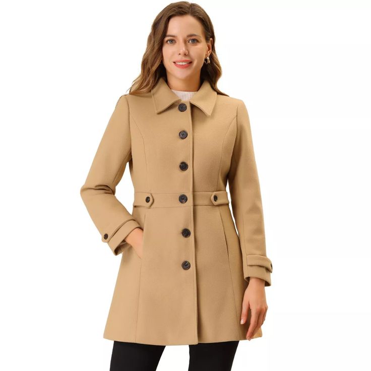 Allegra K Women's Winter Classic Outwear Overcoat With Pockets Single Breasted Coat Grey Large : Target Winter Outwear, Stylish Coat, Single Breasted Coat, Wool Peacoat, Collar Designs, Pea Coats, Chic Woman, Womens Clothing Sizes, Winter Women