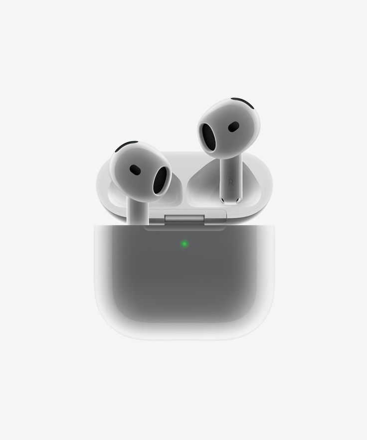 two airpods sitting on top of each other in front of a white background with an apple logo