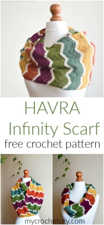 a crocheted scarf is shown with the words havra in front of it