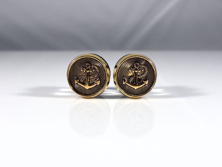 Gold Anchor Fancy Vintage Button plugs - 1/2 in, 9/16 in, and 5/8 in. . #GoldPlugs #PromPlugs #EarPlugsAndGauges #AnchorPlugs #PlugEarrings #SummerPlugs #WeddingPlugs #NauticalPlugs #BridalPlugs #SteelPlugsTunnels Wedding Plugs, Dangle Gauges, Gold Plugs, Dangle Plugs, Ear Gauges Plugs, Rose Gold Sparkle, Rhinestone Rose, Ivory Earrings, Plug Earrings