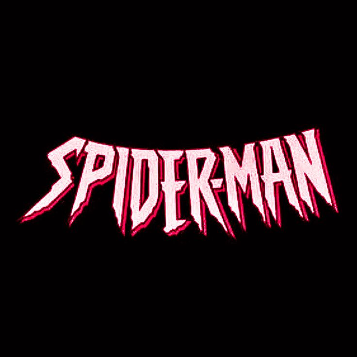 the logo for spiderman is shown on a black background with red letters and white lettering