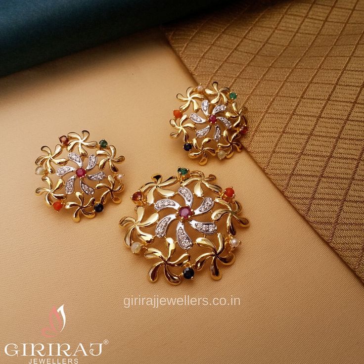 Navratna Pendant Set - Giriraj Jewellers Gold Pendant Jewelry With Price, Navratan Pendant Set, Gold Pendant Designs Modern, Gold Pendent Set Indian, Navaratna Pendants, Navratna Earrings, Pendent Set Gold, Navratna Pendant, Pendant Set Gold