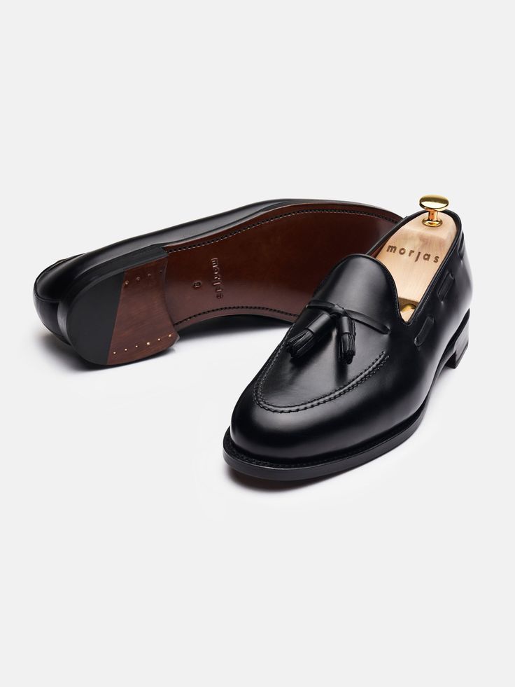 The Tassel Loafer Black Calf Luxury Tassel Loafers With Rubber Sole For Galas, Classic Slip-on Dress Shoes With Tassels, Classic Leather Business Shoes With Tassels, Elegant Formal Moccasins With Tassels, Timeless Semi-formal Tassel Loafers With Leather Sole, Classic Slip-on Moccasins With Tassels, Wingtip Tassel Loafers With Rubber Sole For Galas, Classic Business Moccasins With Tassels, Classic Formal Moccasins With Tassels