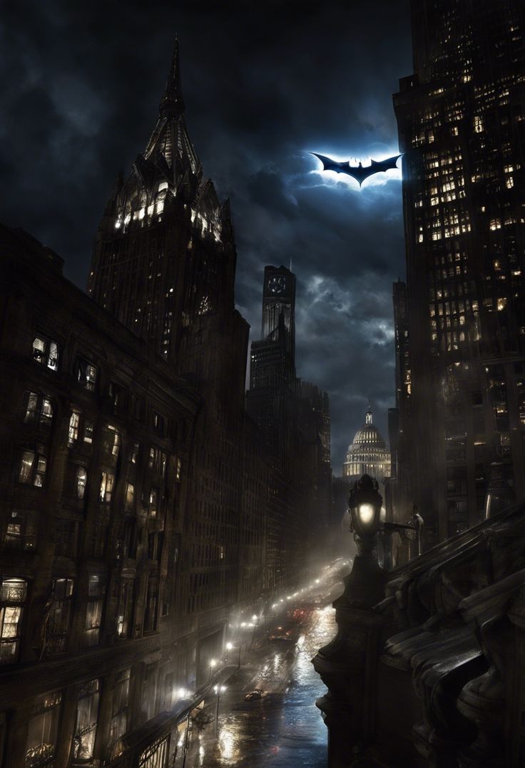 an image of a batman scene in the city at night