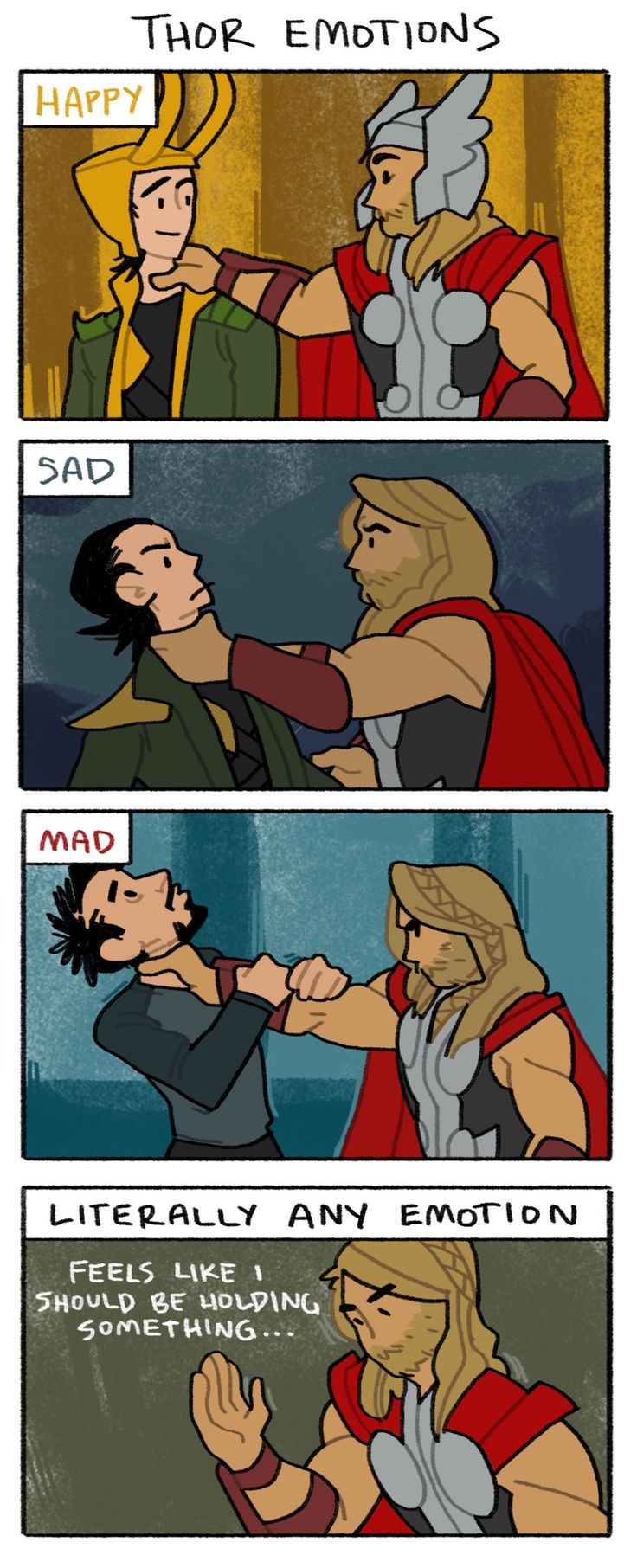 the comic strip shows two different scenes, one with an image of thor and loki